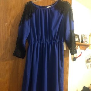 Blue dress with black lace